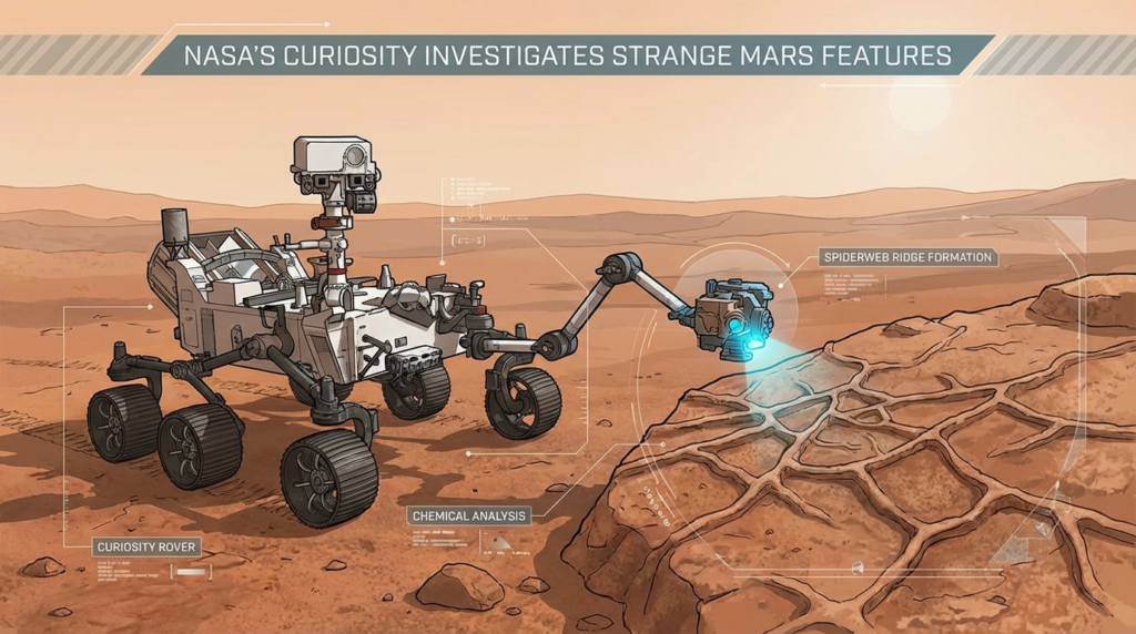 NASA’s Curiosity rover investigates strange spiderweb ridges on Mars