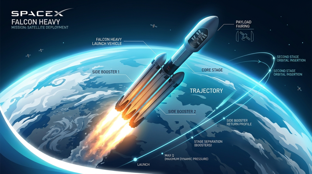 SpaceX Falcon Heavy launch seen from space