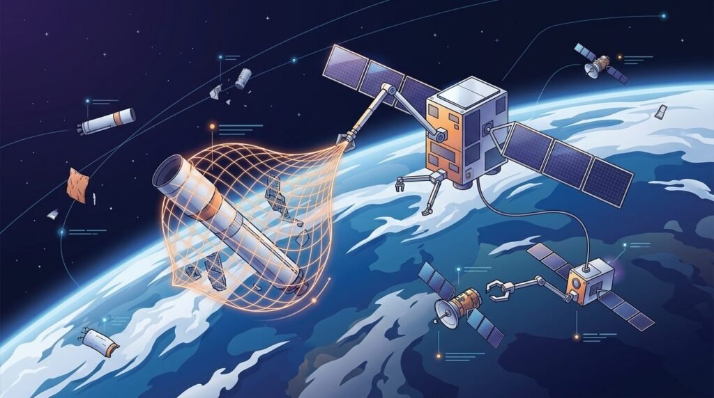Space Junk Removal: 2 Companies Race to Clean Orbit in 2027 — illustration for space junk removal