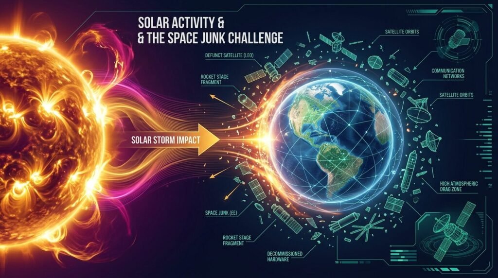 Space Junk Crisis: Solar Activity Impact in 2026 — illustration for solar activity space junk